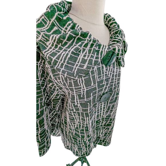 Yushi Women Black Two Button Front Textured Plaid Jacket Size Large - Picture 9 of 14